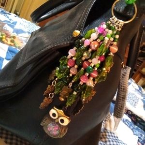 Hand crafted beaded owl purse charm